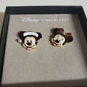 NWT Disney x Baublebar Mickey & Minnie Mouse Christmas Stud Earrings Santa Hat